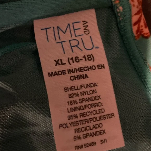 Floral Print Strappy blue and peach womens swimming Top size 16-18 - Picture 3 of 3